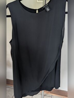 White House Black Market Black Asymmetrical Draped Sleeveless Top Size M $25